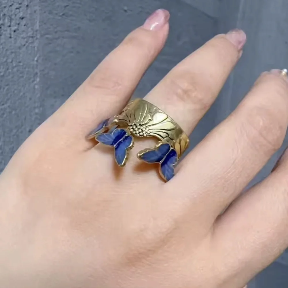 Celestial Blue Butterfly Eternal Antique Brass Masterpiece Ring